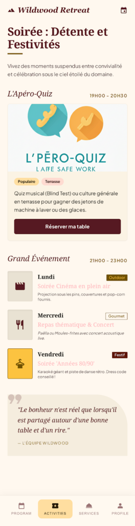 Nos activités soirée détente